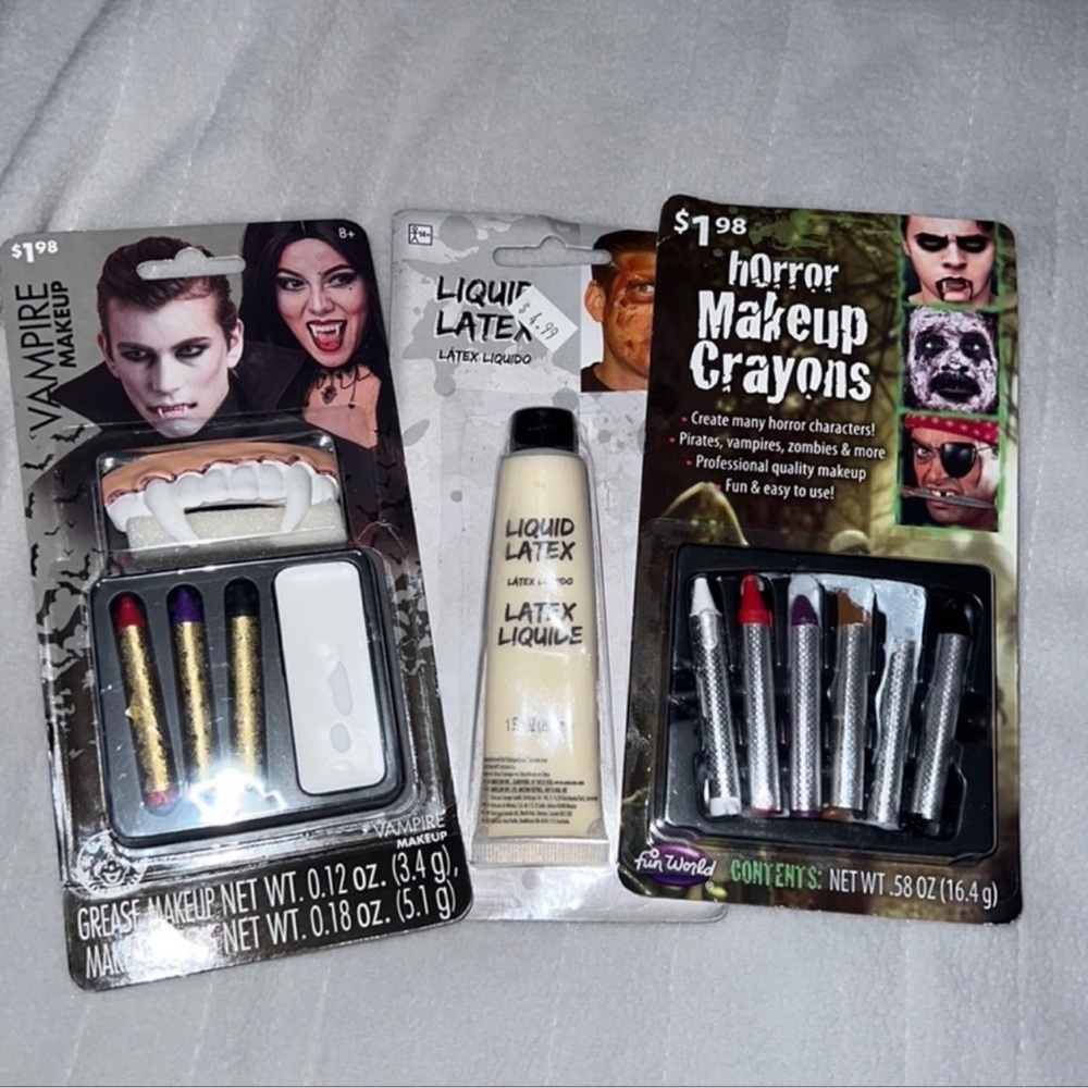Bundle of vampire makeup, liquid latex, and horror make up crayons